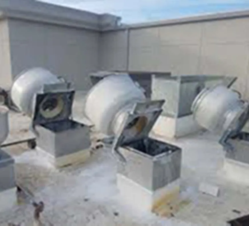 Exhaust fan hinge kit installation on Salt Lake City commercial kitchen roof